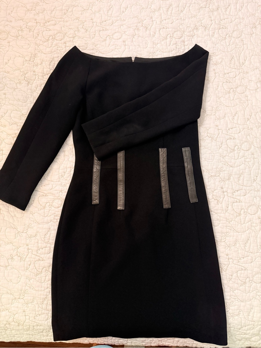 Rag & Bone Black Boatneck 3/4 sleeve sheath with leather waist panels size 0